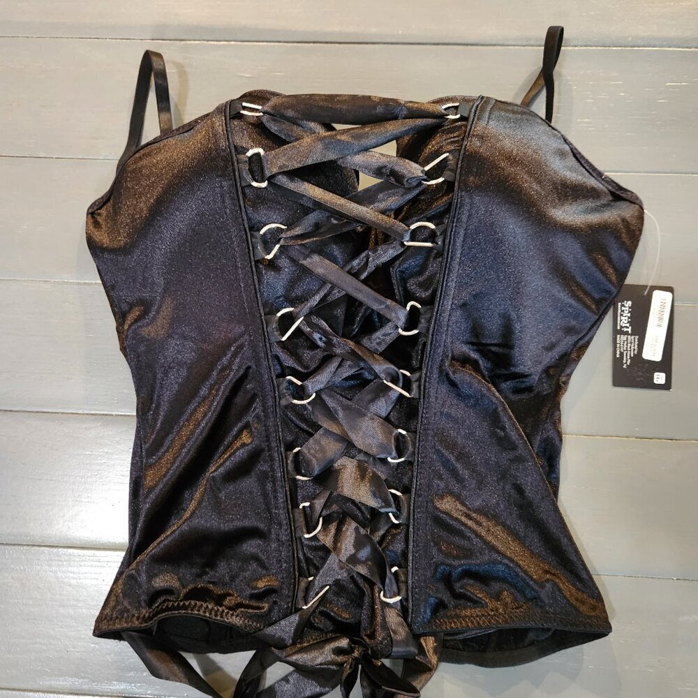 Spirit Halloween Women's Black Front Lace-up Satin Corset Costume Top Size 1x - Picture 4 of 7